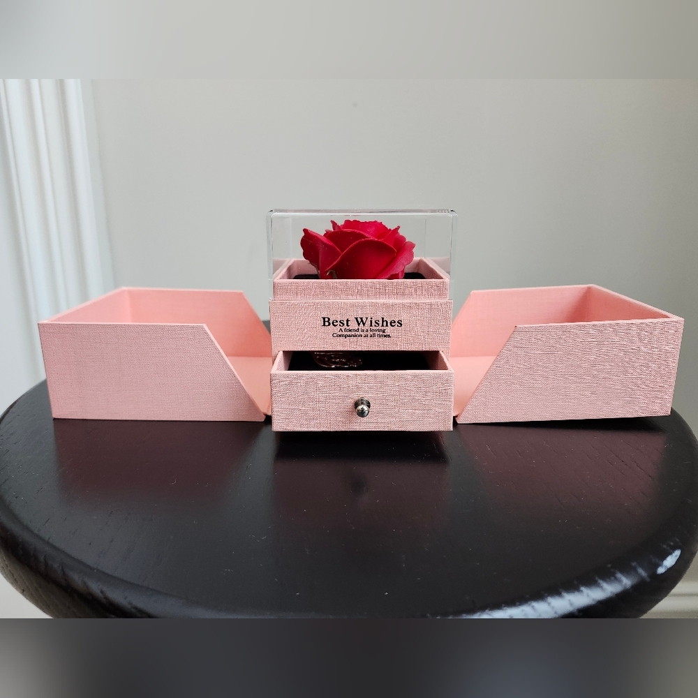 Pink Jewelry Box with Red Rose by